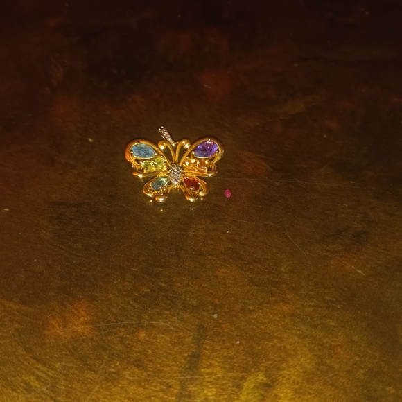 Elegant Gold Butterfly Pendant with Multicolor Gemstones - Picture 2 of 4